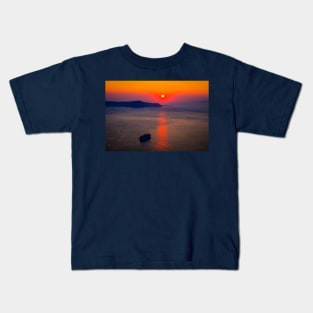 Santorini Cruise Ship, Red Sunset Kids T-Shirt